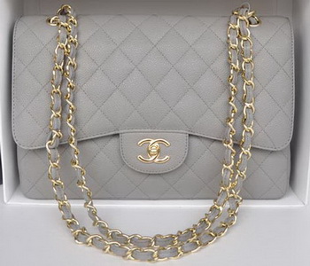 Chanel Jumbo Double Flaps Bag Grey Cannage Pattern A36097 Gold Chanel Jumbo Double Flaps Bag Grey Cannage Pattern A36097 Gold