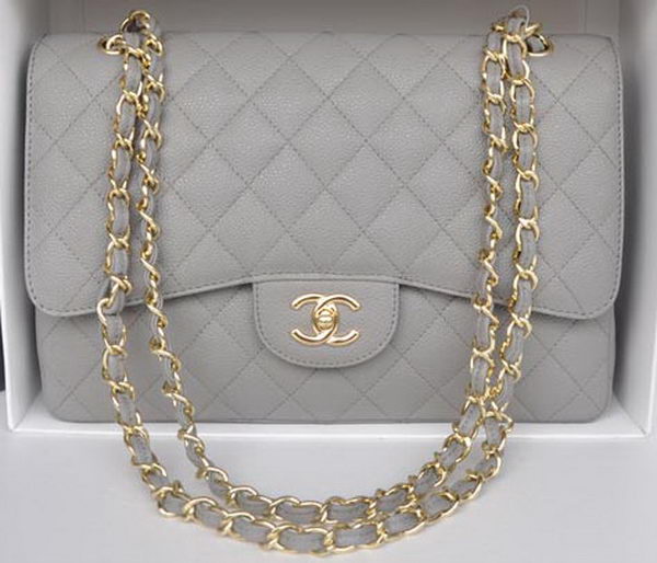 Chanel Jumbo Double Flaps Bag Grey Cannage Pattern A36097 Gold