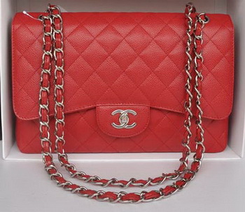 Chanel Jumbo Double Flaps Bag Red Cannage Pattern A36097 Silver Chanel Jumbo Double Flaps Bag Red Cannage Pattern A36097 Silver