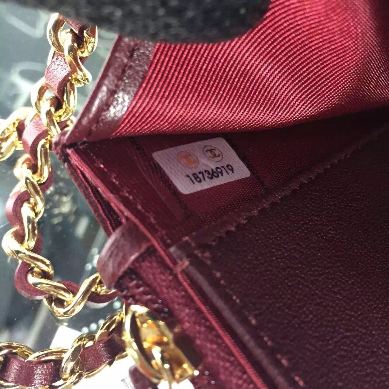 Chanel WOC mini Flap Bag Original Lambskin Leather A5373 Burgundy Chanel WOC mini Flap Bag Original Lambskin Leather A5373 Burgundy