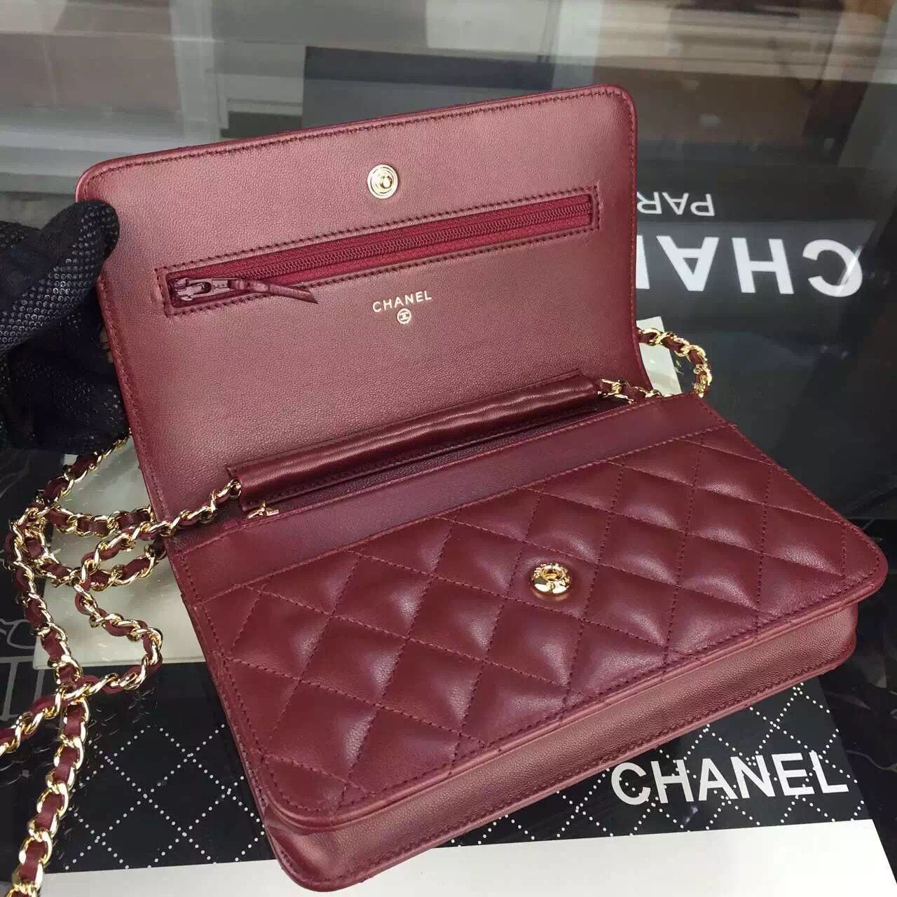 Chanel WOC mini Flap Bag Original Lambskin Leather A5373 Burgundy Chanel WOC mini Flap Bag Original Lambskin Leather A5373 Burgundy