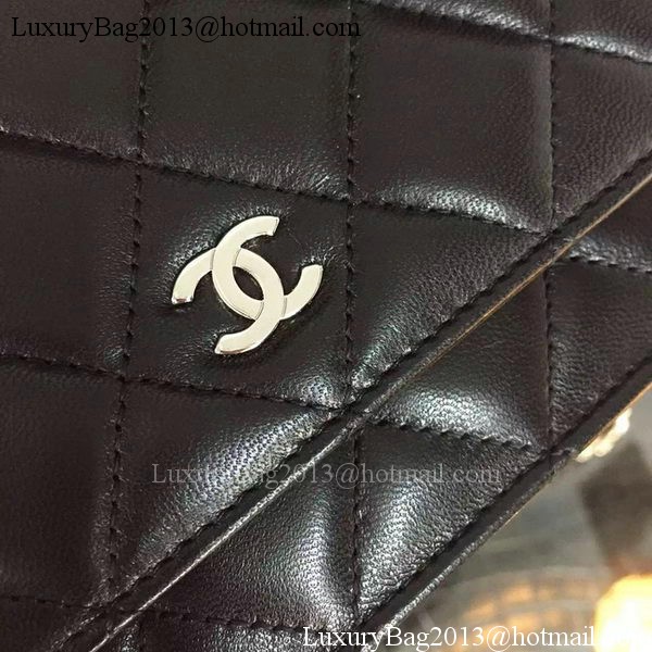 Chanel WOC mini Flap Bag Black Sheepskin A5373 Silver Chanel WOC mini Flap Bag Black Sheepskin A5373 Silver