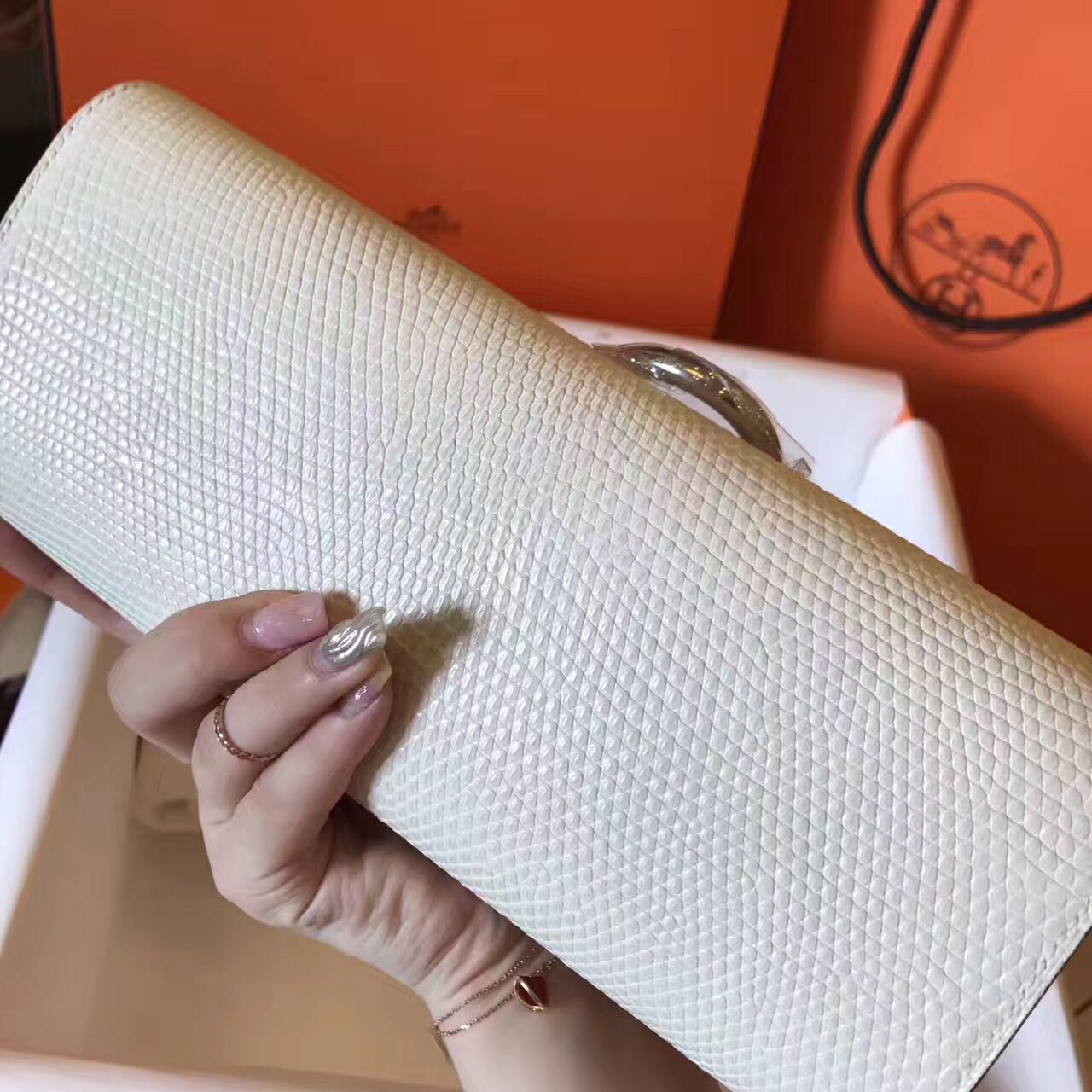 Hermes Original Lizard Leather Cluth Bag 17726 Offwhite Hermes Original Lizard Leather Cluth Bag 17726 Offwhite