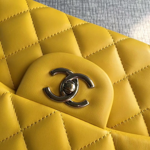Chanel Flap Shoulder Bags Yellow Original Lambskin Leather CF1113 Silver Chanel Flap Shoulder Bags Yellow Original Lambskin Leather CF1113 Silver