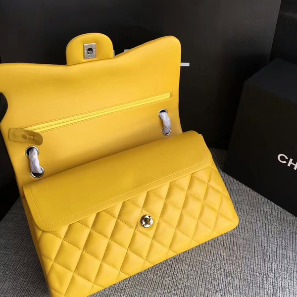 Chanel Flap Shoulder Bags Yellow Original Lambskin Leather CF1113 Silver Chanel Flap Shoulder Bags Yellow Original Lambskin Leather CF1113 Silver