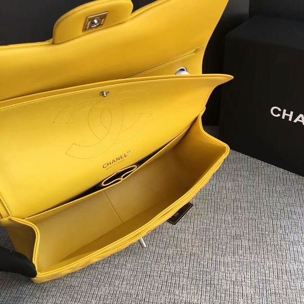 Chanel Flap Shoulder Bags Yellow Original Lambskin Leather CF1113 Silver Chanel Flap Shoulder Bags Yellow Original Lambskin Leather CF1113 Silver