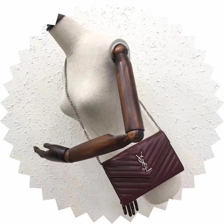 YSL WOC Classic Monogramme Flap Bag Cannage Pattern Y1003 Wine YSL WOC Classic Monogramme Flap Bag Cannage Pattern Y1003 Wine