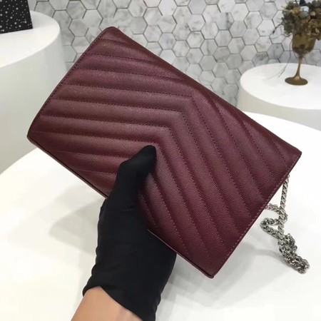 YSL WOC Classic Monogramme Flap Bag Cannage Pattern Y1003 Wine YSL WOC Classic Monogramme Flap Bag Cannage Pattern Y1003 Wine