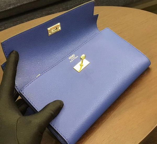 Hermes Kelly Epsom Leather Wallet H4086 Blue Hermes Kelly Epsom Leather Wallet H4086 Blue