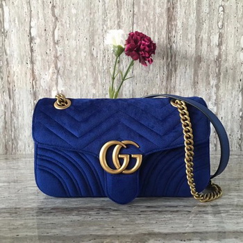 Gucci 443497 GG Marmont Chevron Velvet Shoulder Bag Blue Gucci 443497 GG Marmont Chevron Velvet Shoulder Bag Blue
