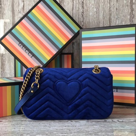Gucci GG Marmont Chevron Velvet Shoulder Bag 443497 Blue Gucci GG Marmont Chevron Velvet Shoulder Bag 443497 Blue