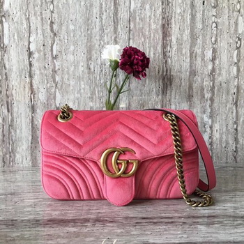 Gucci GG Marmont Chevron Velvet Shoulder Bag 443497 Pink Gucci GG Marmont Chevron Velvet Shoulder Bag 443497 Pink