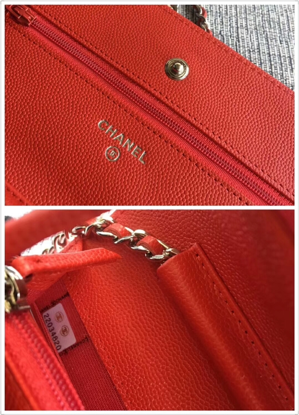 Chanel WOC Flap Shoulder Bag Red Calfskin Leather A33814 Silver Chanel WOC Flap Shoulder Bag Red Calfskin Leather A33814 Silver