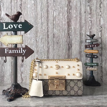 Gucci Padlock Small GG Studded Shoulder Bag 432182 White Gucci Padlock Small GG Studded Shoulder Bag 432182 White