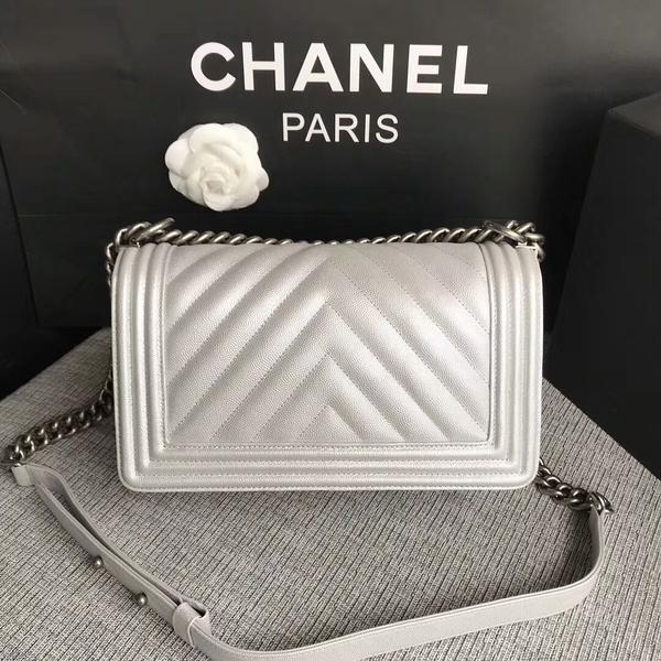 Boy Chanel Original Chevron Leather 67086 White Boy Chanel Original Chevron Leather 67086 White