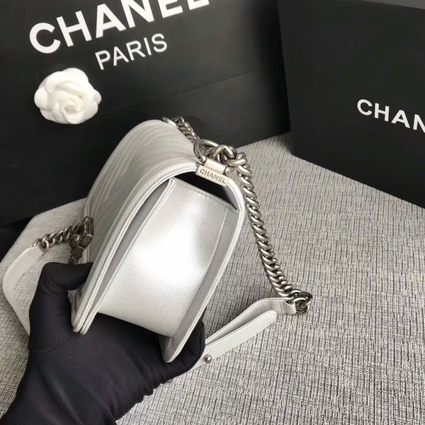 Boy Chanel Original Chevron Leather 67086 White Boy Chanel Original Chevron Leather 67086 White