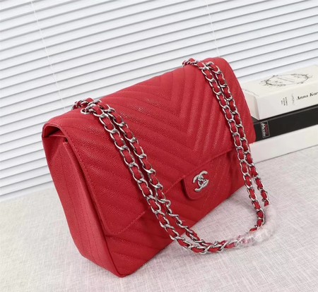Chanel Maxi Quilted Classic Flap Bag Red Chevron Cannage Pattern A58601 Silver Chanel Maxi Quilted Classic Flap Bag Red Chevron Cannage Pattern A58601 Silver