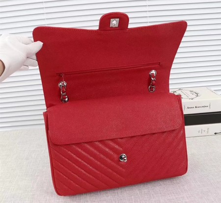 Chanel Maxi Quilted Classic Flap Bag Red Chevron Cannage Pattern A58601 Silver Chanel Maxi Quilted Classic Flap Bag Red Chevron Cannage Pattern A58601 Silver