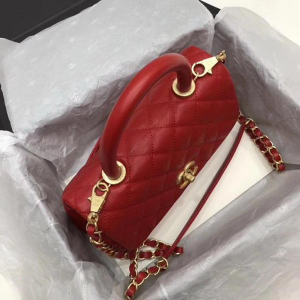Chanel Classic Top Handle Bag Red Cannage Pattern A92290 Gold Chanel Classic Top Handle Bag Red Cannage Pattern A92290 Gold