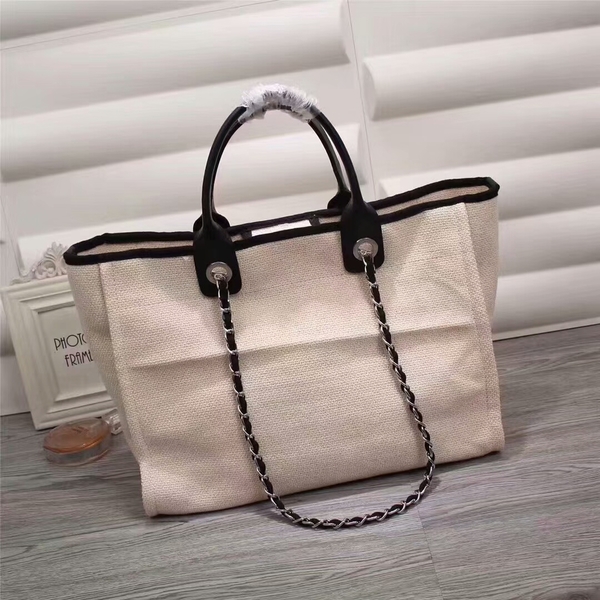 Chanel Canvas Leather Tote Shopping Bag 68047F Chanel Canvas Leather Tote Shopping Bag 68047F