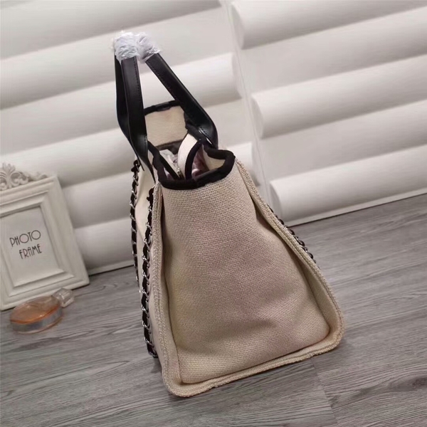 Chanel Canvas Leather Tote Shopping Bag 68047F Chanel Canvas Leather Tote Shopping Bag 68047F