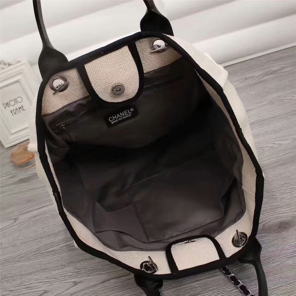 Chanel Canvas Leather Tote Shopping Bag 68047F Chanel Canvas Leather Tote Shopping Bag 68047F