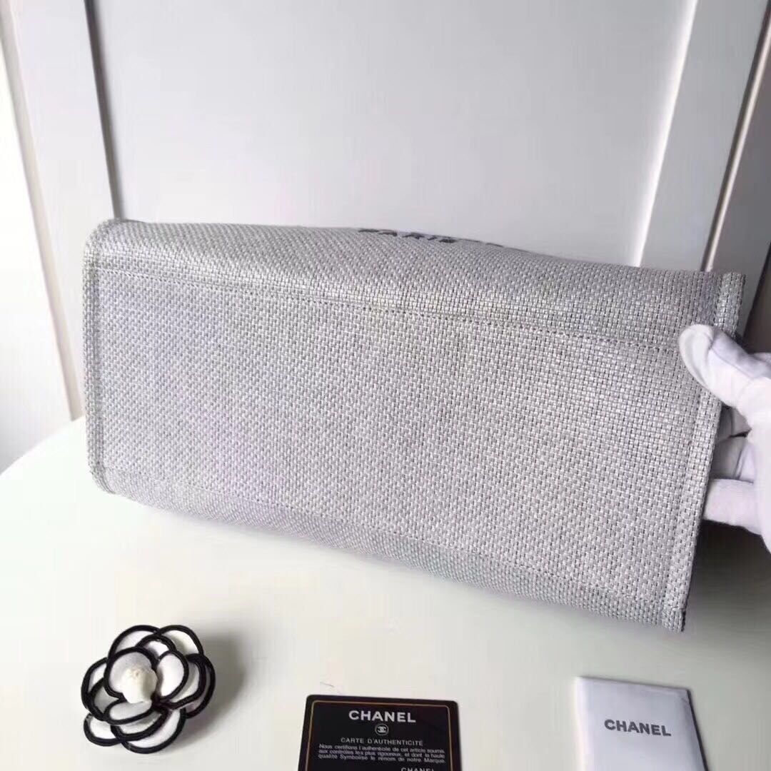 Chanel Original Canvas Leather Tote Shopping Bag 92298 grey Chanel Original Canvas Leather Tote Shopping Bag 92298 grey