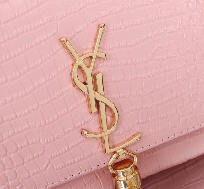 SAINT LAURENT Kate monogram medium crocodile-embossed leather shoulder bag A9288 pink