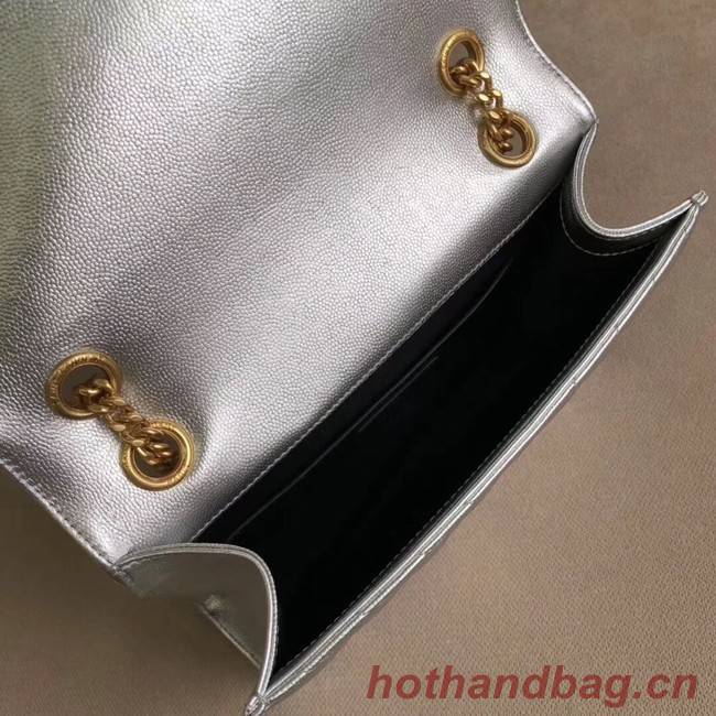 YSL Flap Bag Calfskin Leather 428134 silver