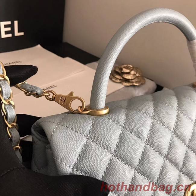 Chanel original Caviar leather flap bag top handle A92290 light blue&Gold-Tone Metal