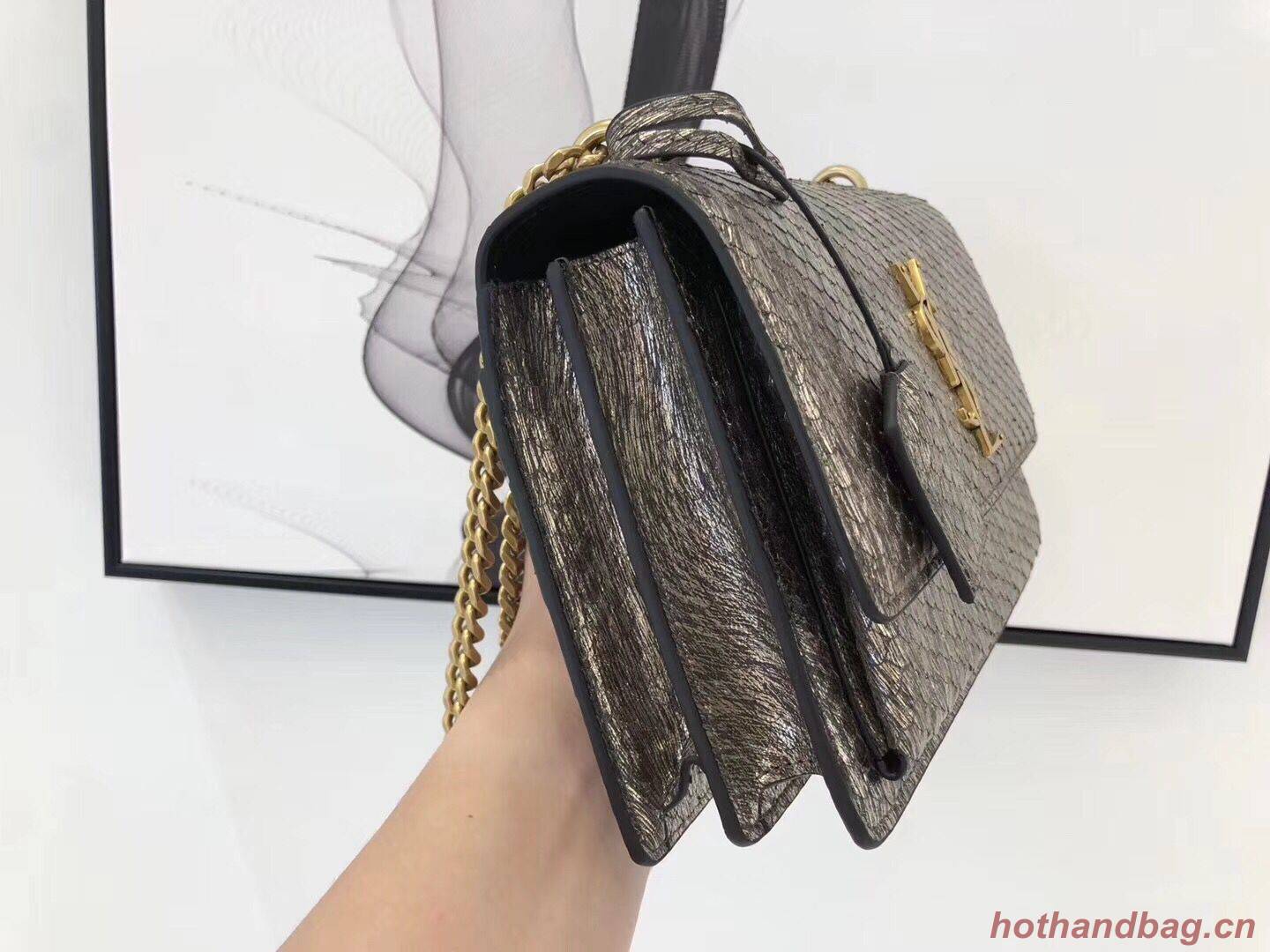 SAINT LAURENT Monogram Sunset medium Snake Leather cross-body Bag 442906 Gold SAINT LAURENT Monogram Sunset medium Snake Leather cross-body Bag 442906 Gold