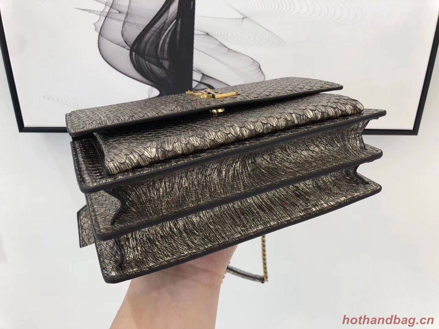 SAINT LAURENT Monogram Sunset medium Snake Leather cross-body Bag 442906 Gold SAINT LAURENT Monogram Sunset medium Snake Leather cross-body Bag 442906 Gold