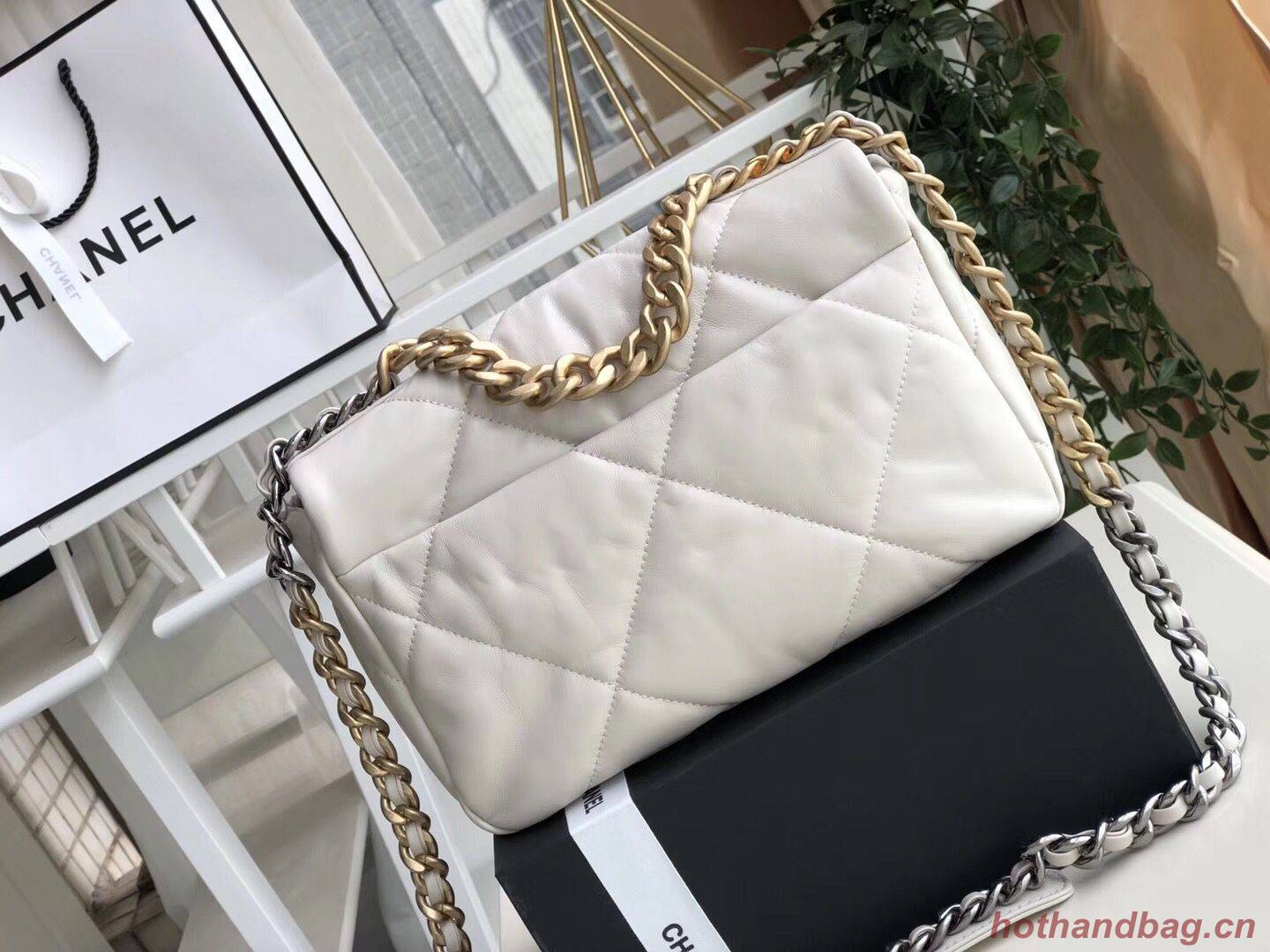 Chanel 19 flap bag AS1160 White Chanel 19 flap bag AS1160 White