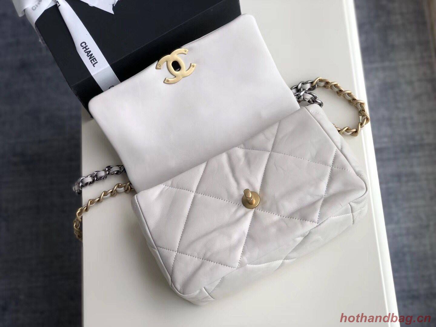 Chanel 19 flap bag AS1160 White Chanel 19 flap bag AS1160 White