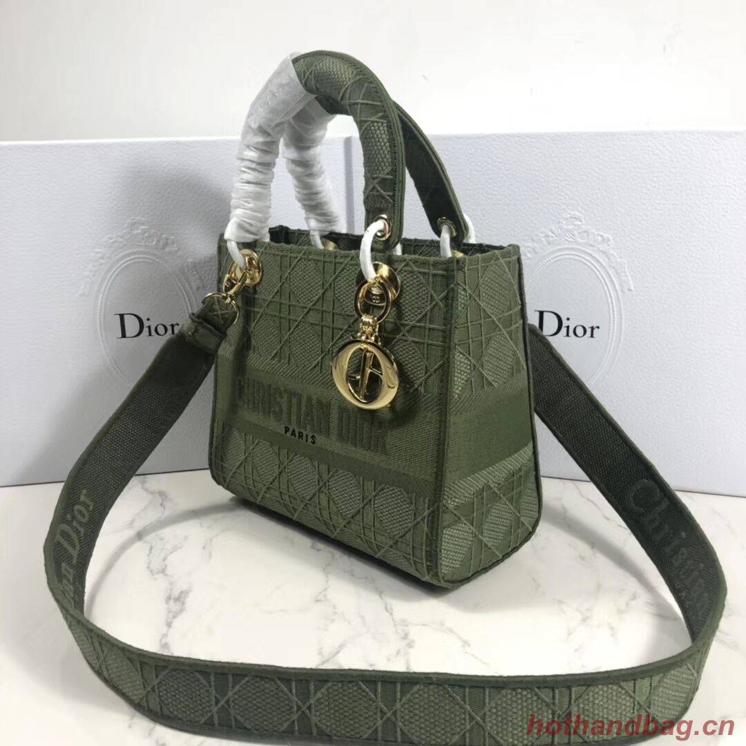 LADY DIOR TOTE BAG IN EMBROIDERED CANVAS C4532 Blackish green LADY DIOR TOTE BAG IN EMBROIDERED CANVAS C4532 Blackish green