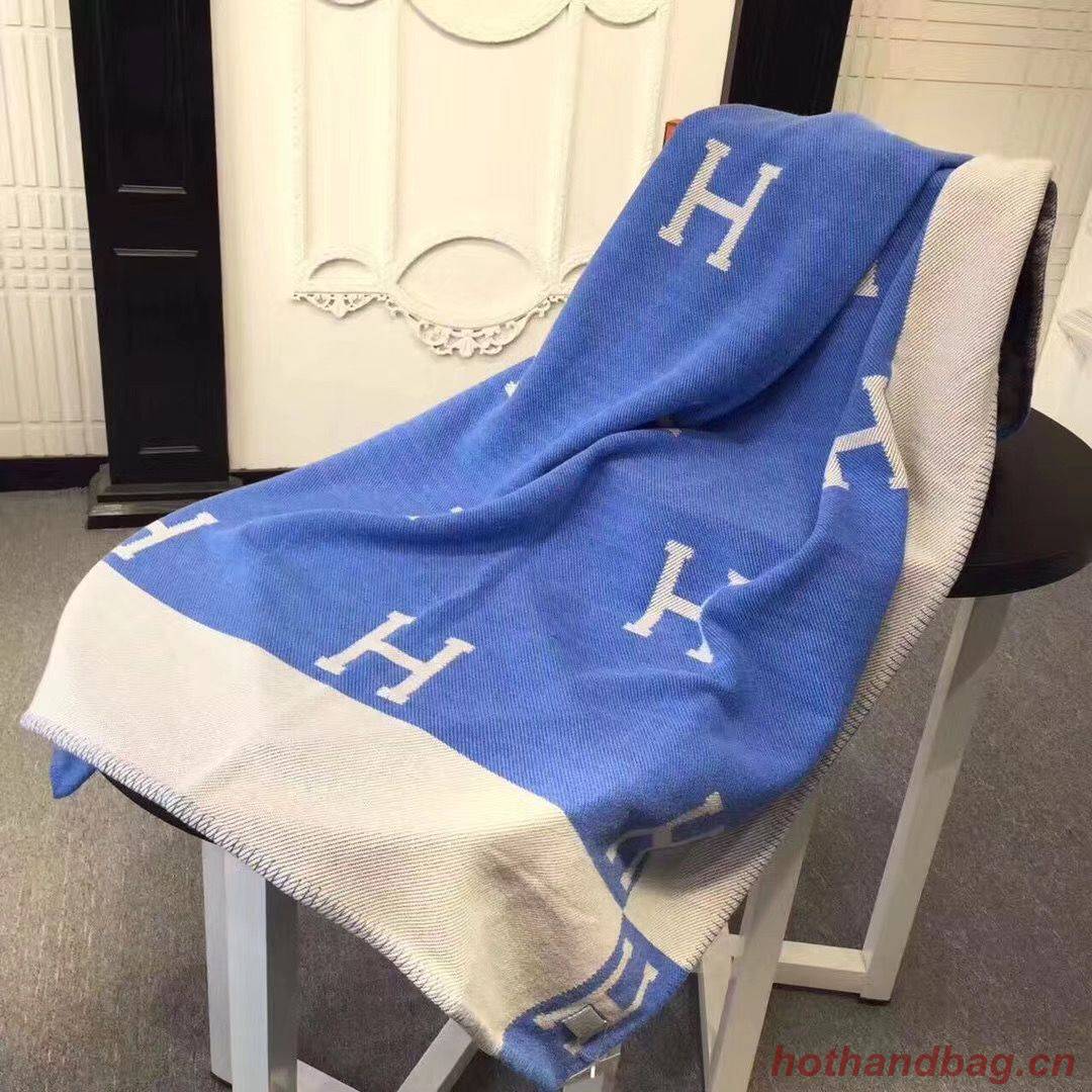 Hermes Lambswool & Cashmere Shawl & Blanket 71155 Blue Hermes Lambswool & Cashmere Shawl & Blanket 71155 Blue