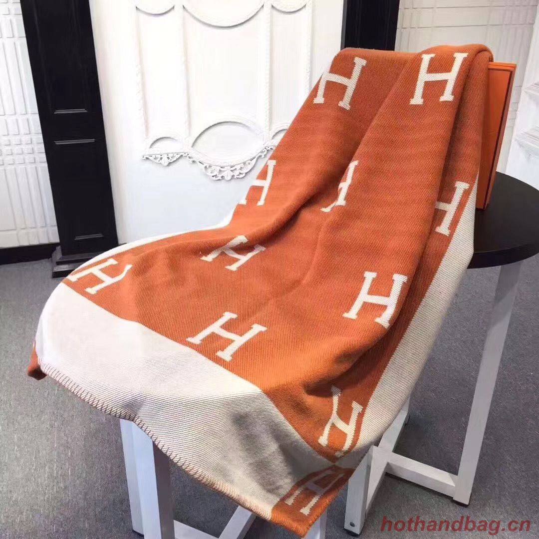 Hermes Lambswool & Cashmere Shawl & Blanket 71155 Orange Hermes Lambswool & Cashmere Shawl & Blanket 71155 Orange