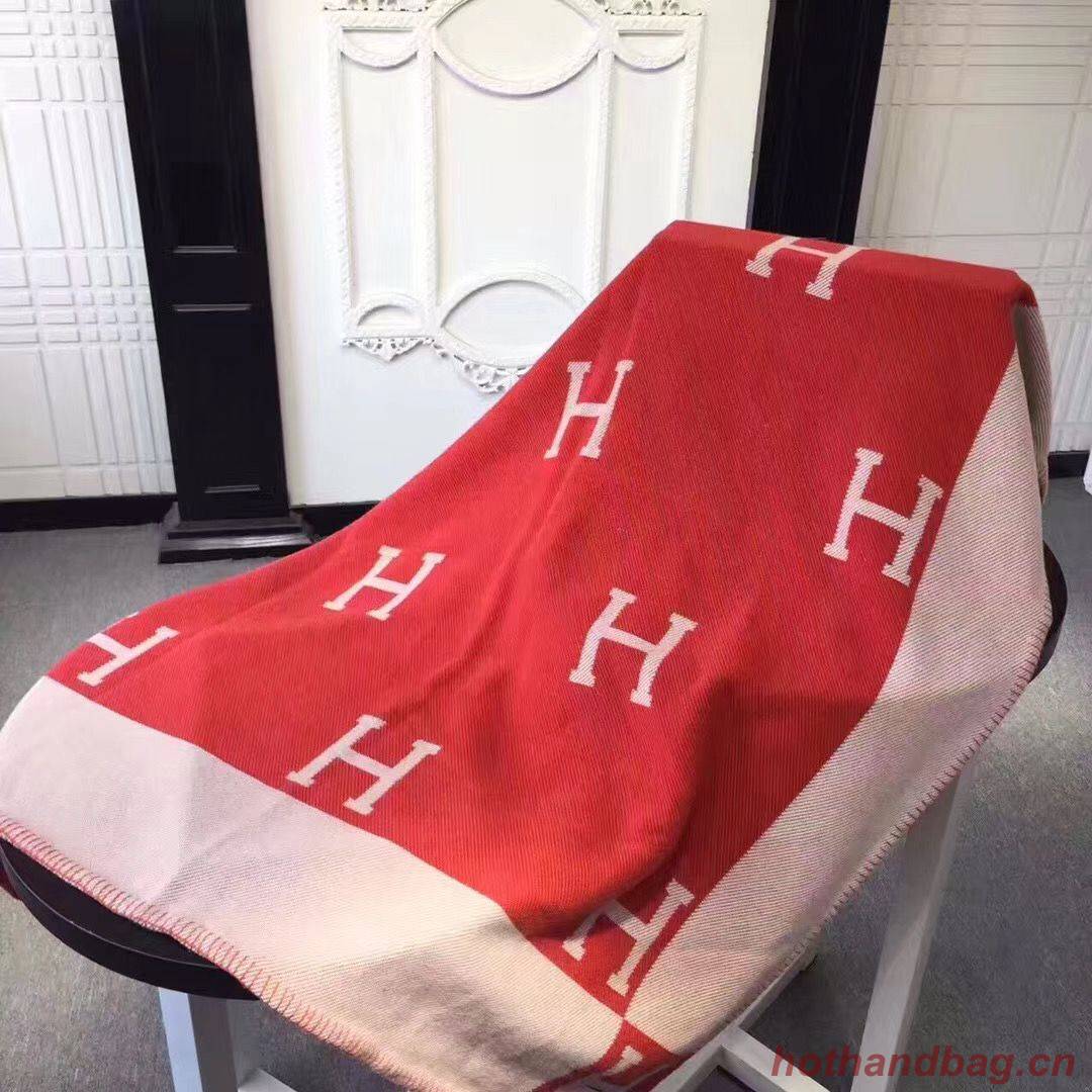 Hermes Lambswool & Cashmere Shawl & Blanket 71155 Red Hermes Lambswool & Cashmere Shawl & Blanket 71155 Red