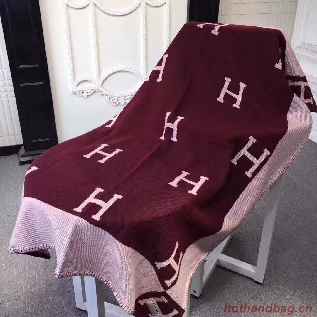 Hermes Lambswool & Cashmere Shawl & Blanket 71155 Wine Hermes Lambswool & Cashmere Shawl & Blanket 71155 Wine