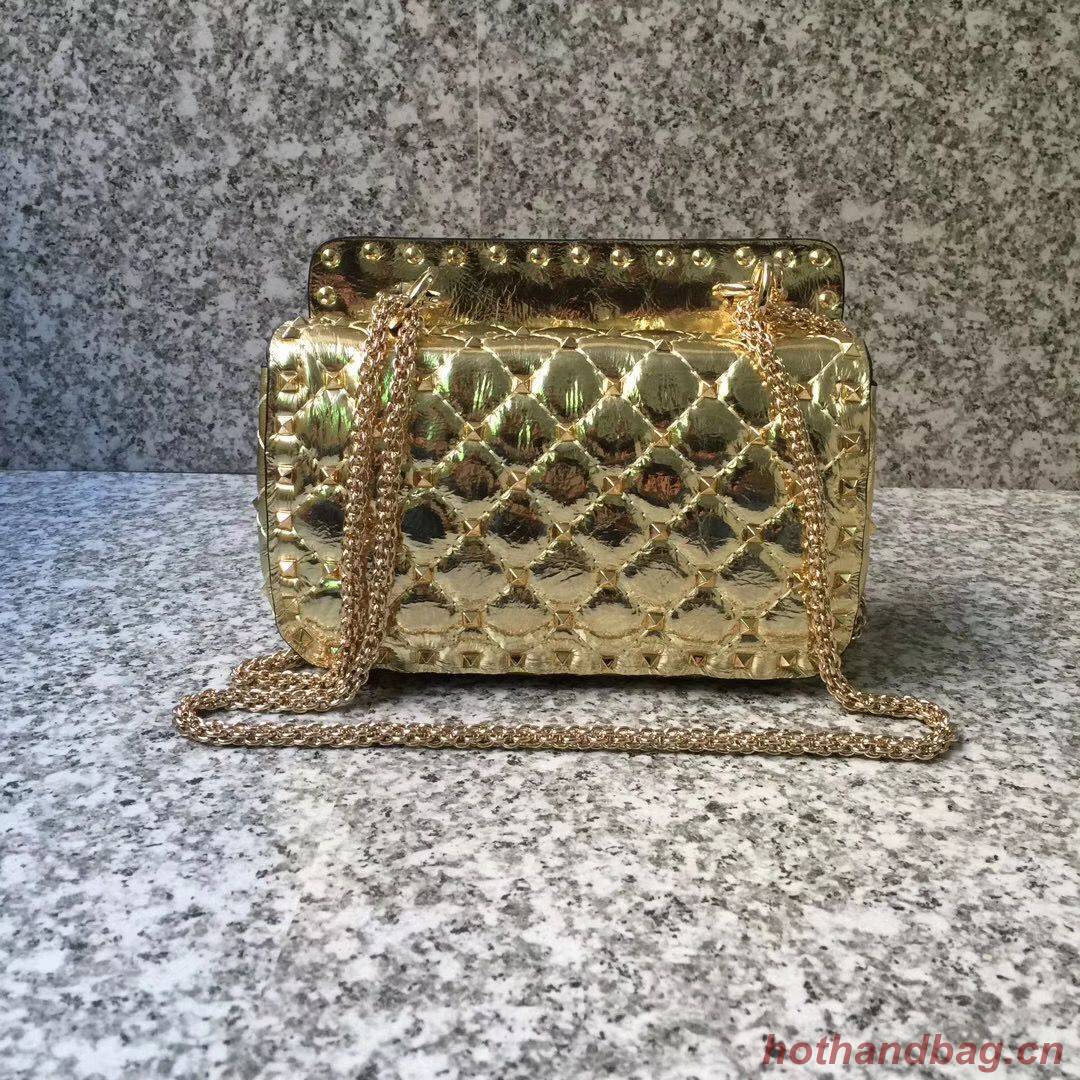 VALENTINO Rockstud small quilted leather shoulder bag 77562 Gold VALENTINO Rockstud small quilted leather shoulder bag 77562 Gold