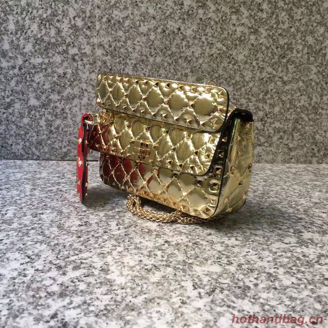 VALENTINO Rockstud small quilted leather shoulder bag 77562 Gold VALENTINO Rockstud small quilted leather shoulder bag 77562 Gold