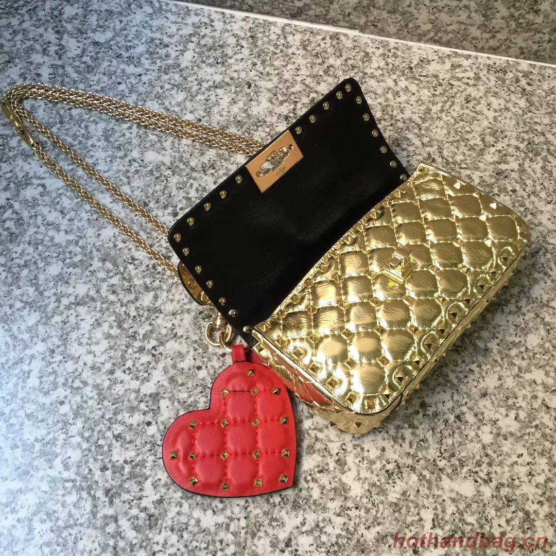 VALENTINO Rockstud small quilted leather shoulder bag 77562 Gold VALENTINO Rockstud small quilted leather shoulder bag 77562 Gold