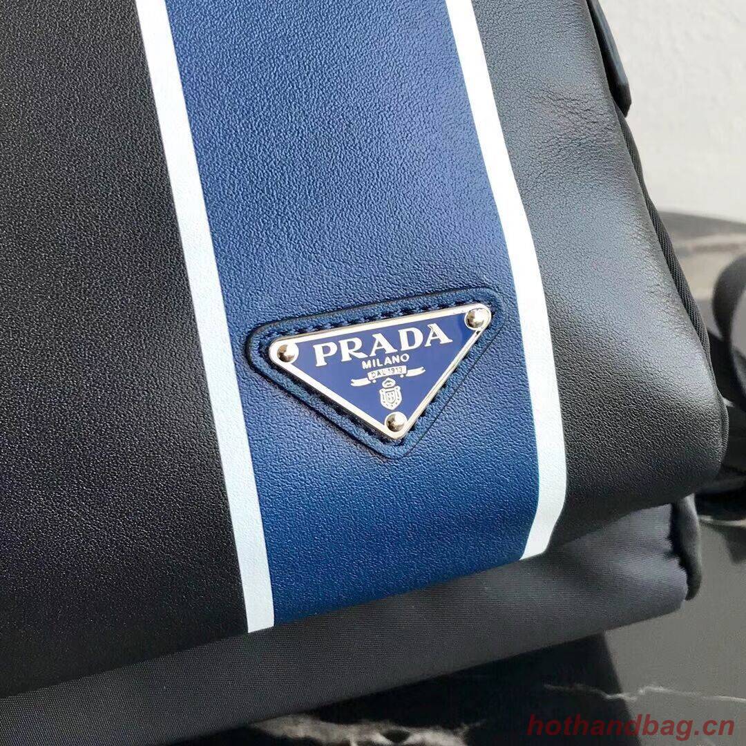 Prada Technical fabric and leather backpack 2VZ066 black&blue Prada Technical fabric and leather backpack 2VZ066 black&blue
