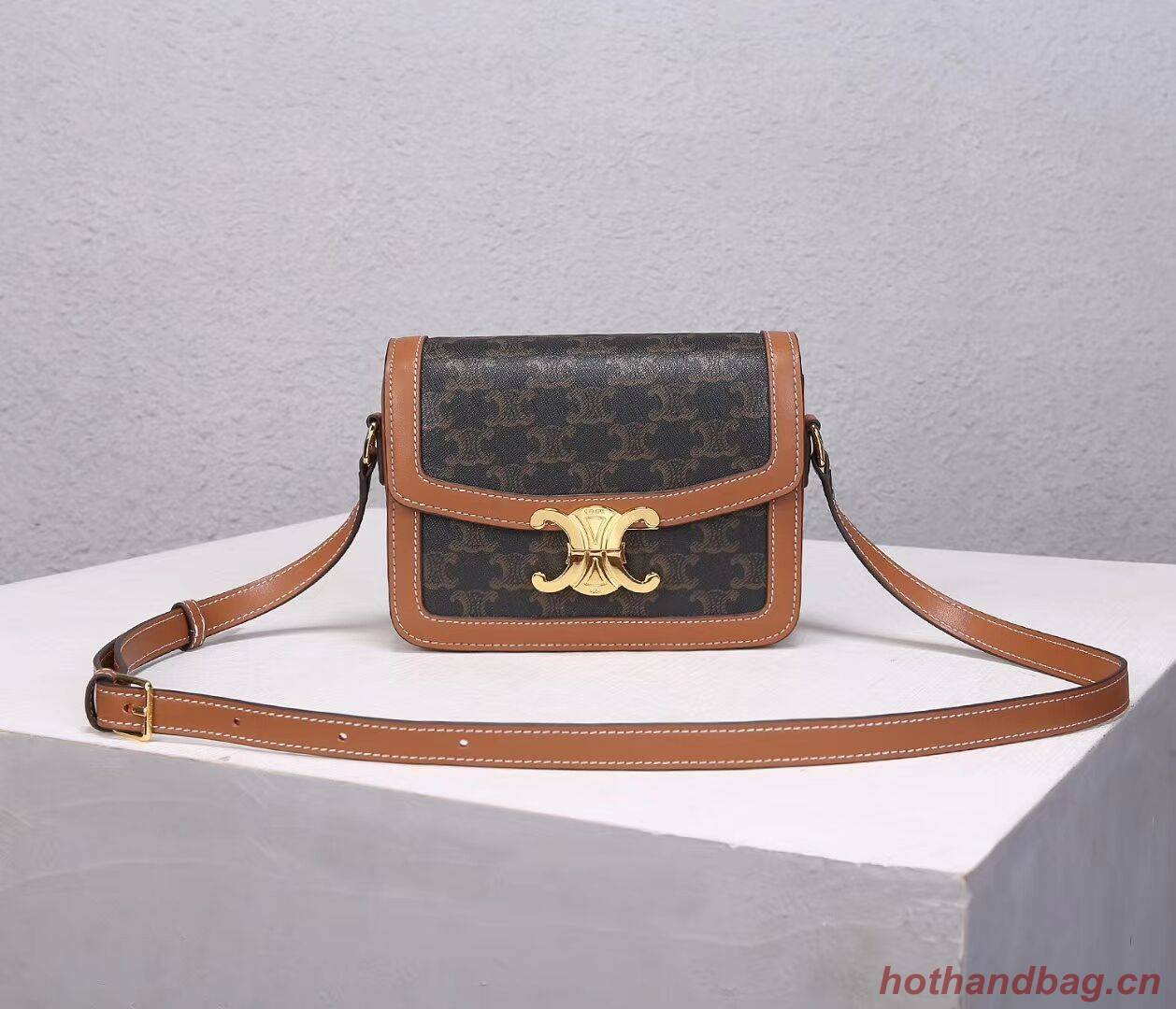 Celine TEEN TRIOMPHE BAG IN TRIOMPHE CANVAS AND CALFSKIN CL88423 TAN Celine TEEN TRIOMPHE BAG IN TRIOMPHE CANVAS AND CALFSKIN CL88423 TAN