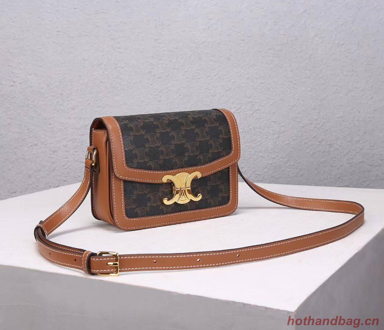 Celine TEEN TRIOMPHE BAG IN TRIOMPHE CANVAS AND CALFSKIN CL88423 TAN Celine TEEN TRIOMPHE BAG IN TRIOMPHE CANVAS AND CALFSKIN CL88423 TAN