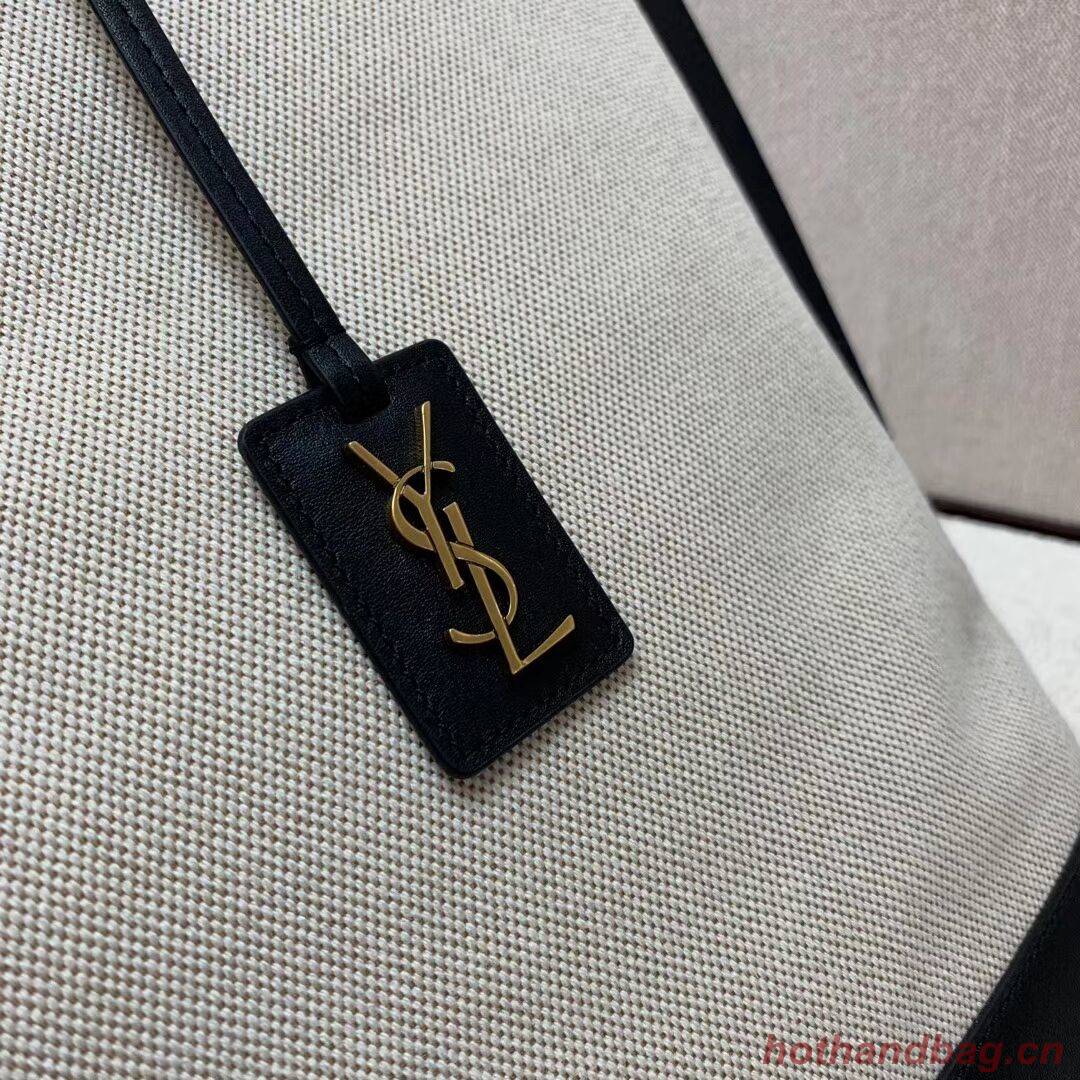 Yves Saint Laurent SHOPPING TAG IN CANVAS AND LEATHER Y615719 black&white