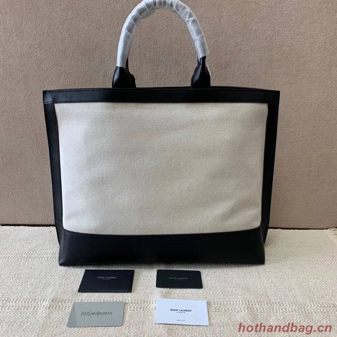 Yves Saint Laurent SHOPPING TAG IN CANVAS AND LEATHER Y615719 black&white