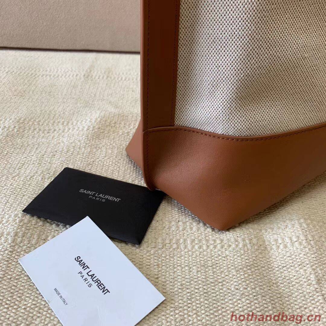 Yves Saint Laurent SHOPPING TAG IN CANVAS AND LEATHER Y615719 brown&white Yves Saint Laurent SHOPPING TAG IN CANVAS AND LEATHER Y615719 brown&white