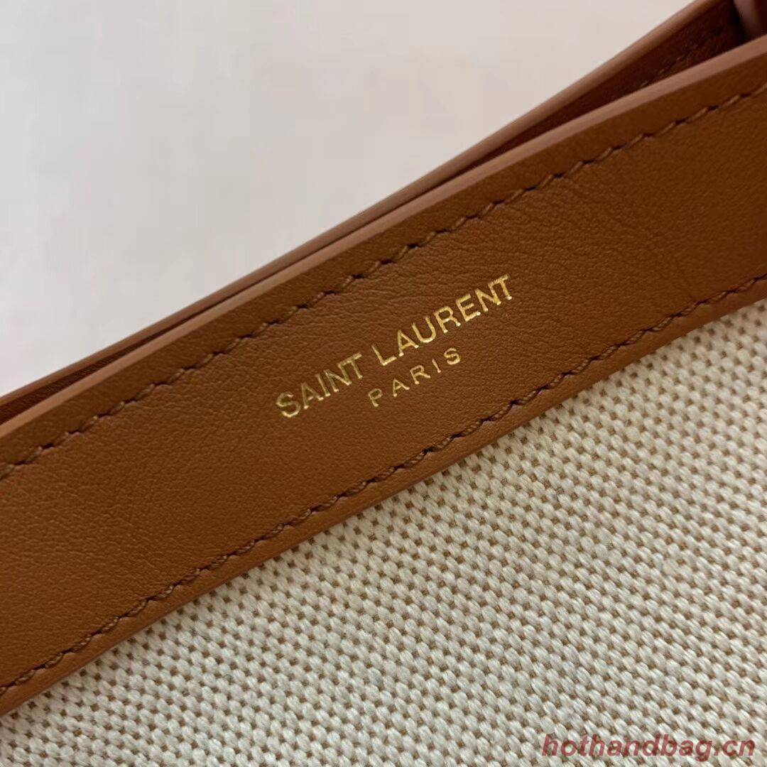 Yves Saint Laurent SHOPPING TAG IN CANVAS AND LEATHER Y615719 brown&white Yves Saint Laurent SHOPPING TAG IN CANVAS AND LEATHER Y615719 brown&white