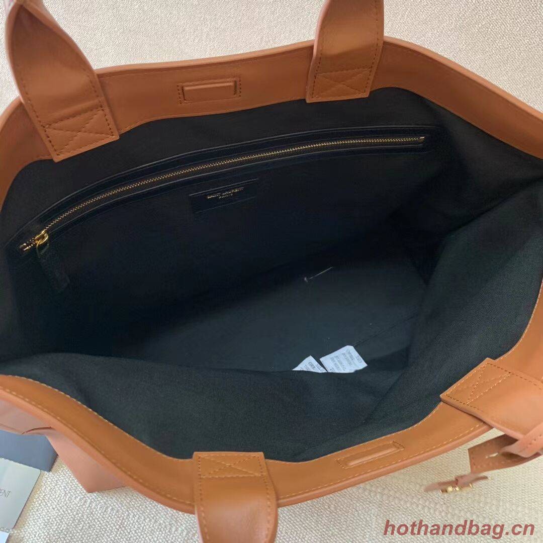 Yves Saint Laurent SHOPPING TAG IN CANVAS AND LEATHER Y615719 brown&white Yves Saint Laurent SHOPPING TAG IN CANVAS AND LEATHER Y615719 brown&white